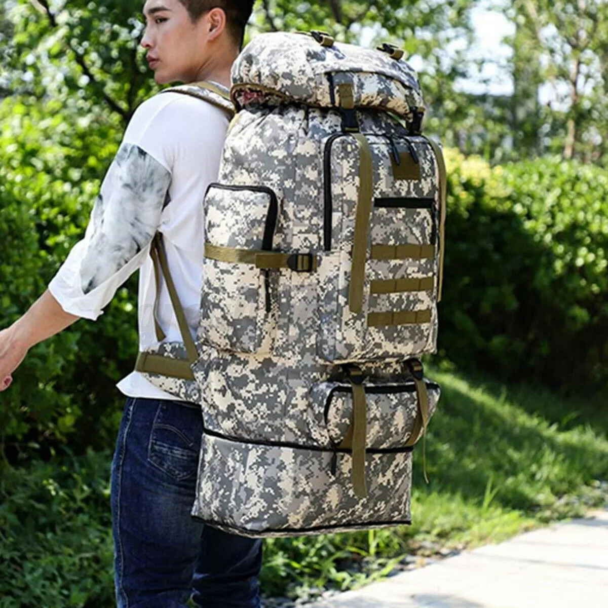 100L Military Tactical Backpack Army Hiking Rucksack Outdoor Camping Travel Bag