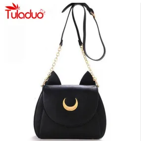 2016 New Summer Limited Sailor Moon Chain Shoulder Bag Ladies Luna Cat PU Leather Handbag Women Messenger Crossbody Small Bag