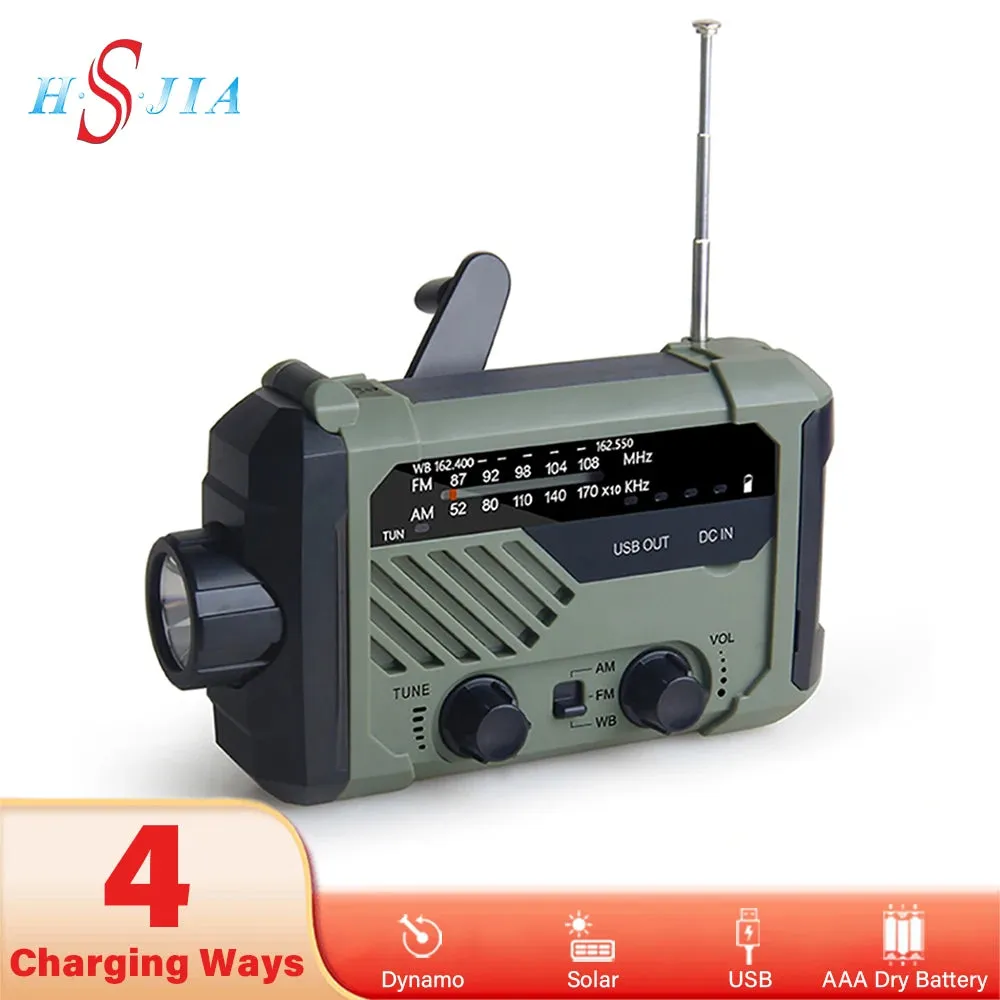 2024 New Portable Radio Hand Crank AM FM NOAA Emergency 3-in-1 Reading Lamp Flashlight Solar Charging Telescopic Antenna