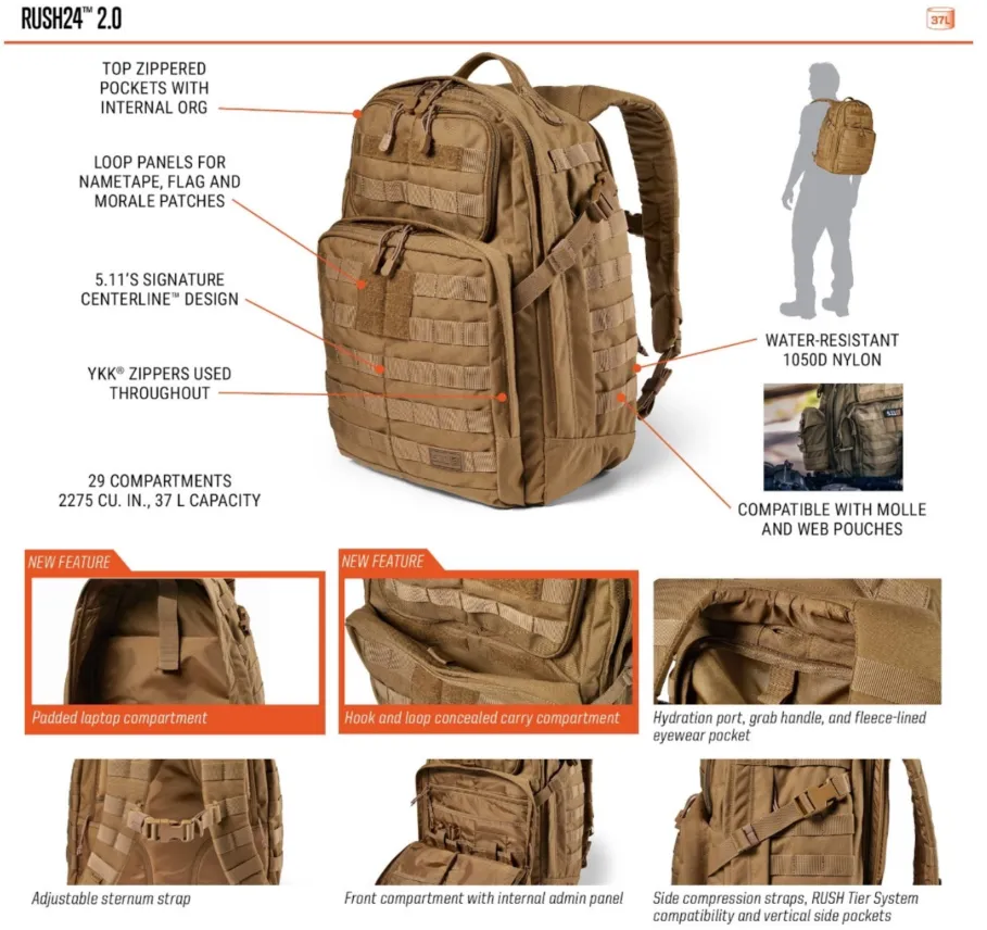 5.11 Tactical Rush24 2.0 Multicam Backpack 37L