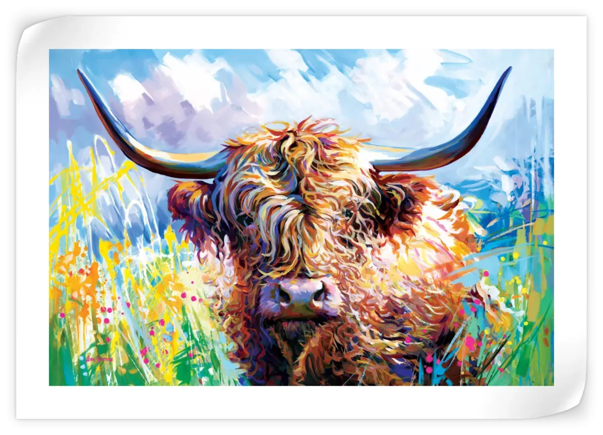 A Colorful Highland Cow Wall Art