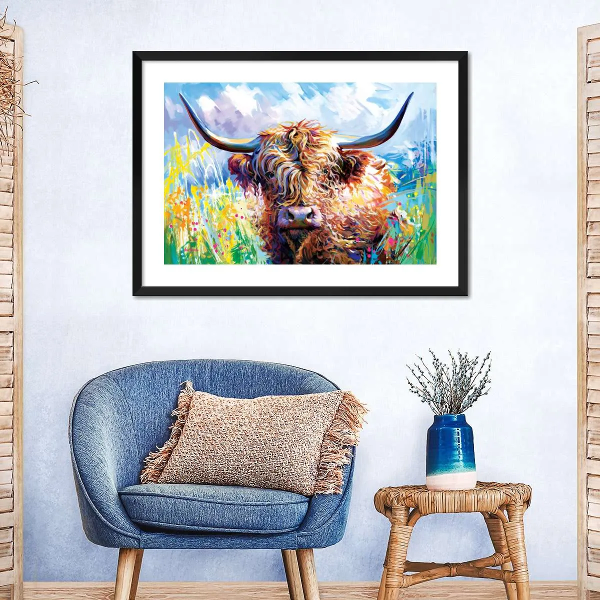 A Colorful Highland Cow Wall Art