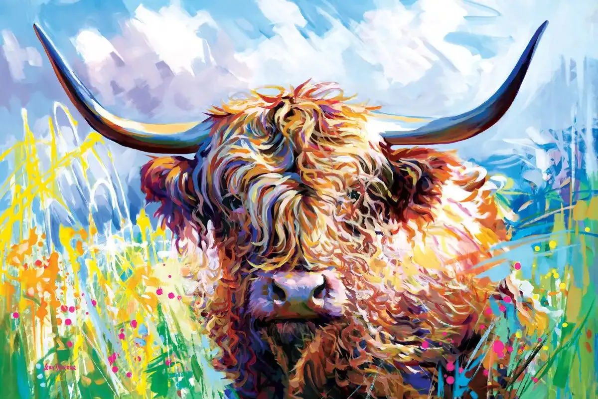 A Colorful Highland Cow Wall Art