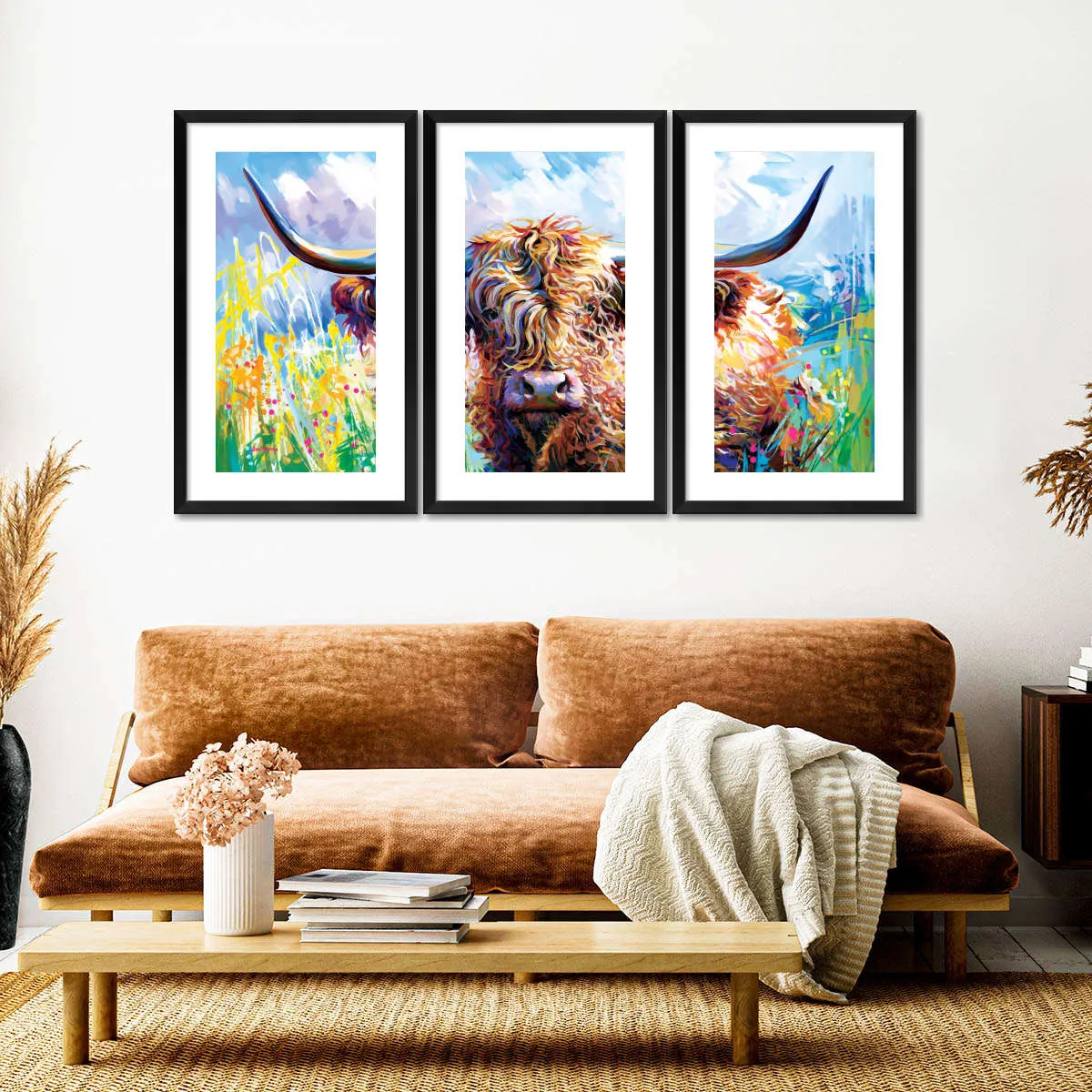 A Colorful Highland Cow Wall Art