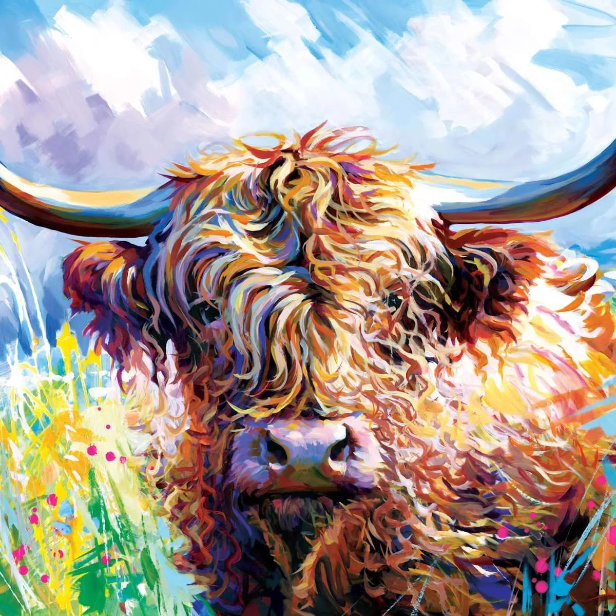 A Colorful Highland Cow Wall Art