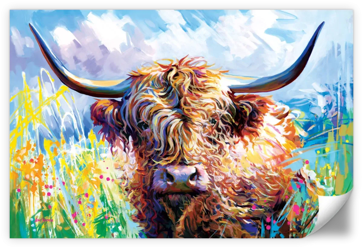 A Colorful Highland Cow Wall Art