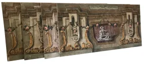 A rare set of 4 Italian 18th century panels, gouache on canvas