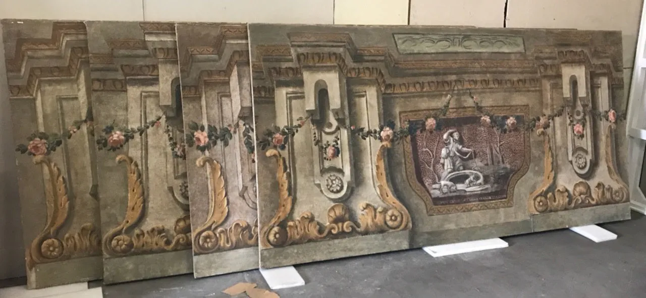 A rare set of 4 Italian 18th century panels, gouache on canvas