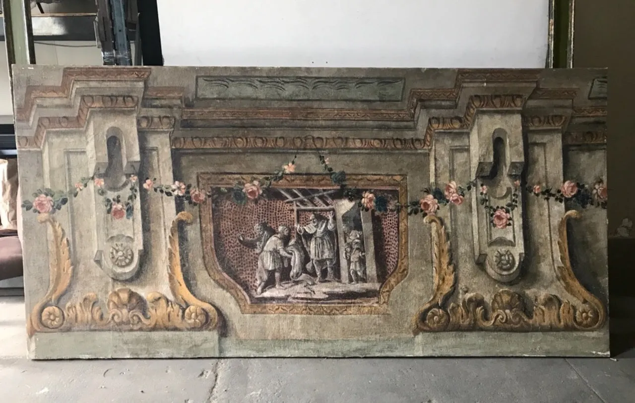 A rare set of 4 Italian 18th century panels, gouache on canvas