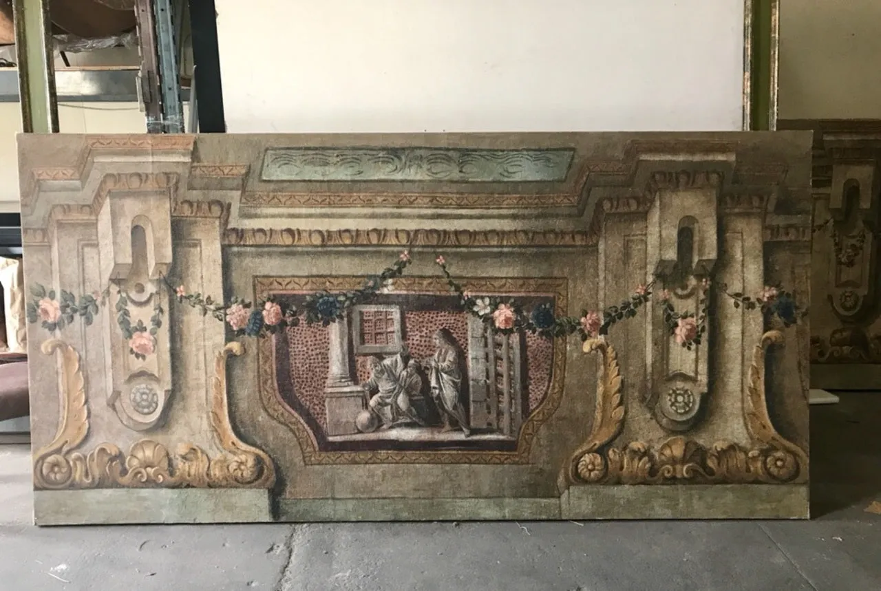 A rare set of 4 Italian 18th century panels, gouache on canvas