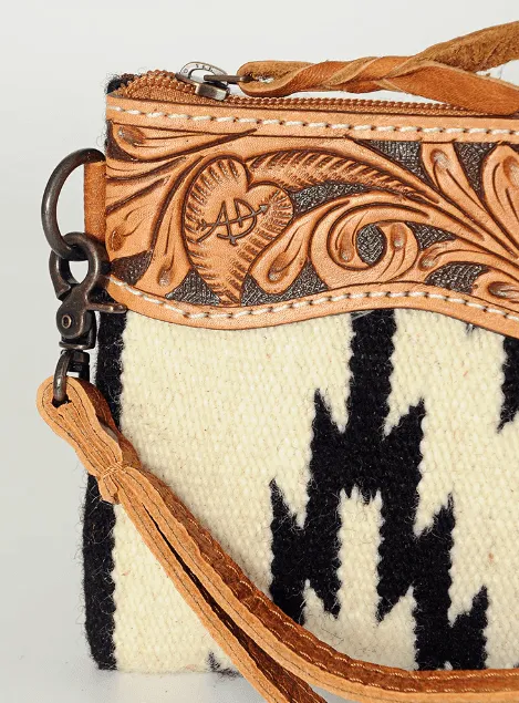 American Darling Tooled Leather Aztec Saddle Blanket Wristlet Purse ADBG344AS