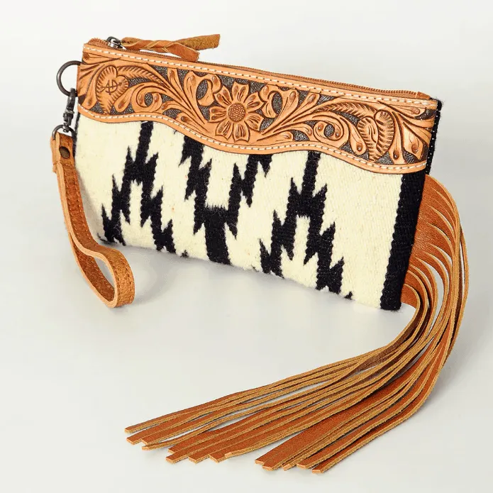 American Darling Tooled Leather Aztec Saddle Blanket Wristlet Purse ADBG344AS