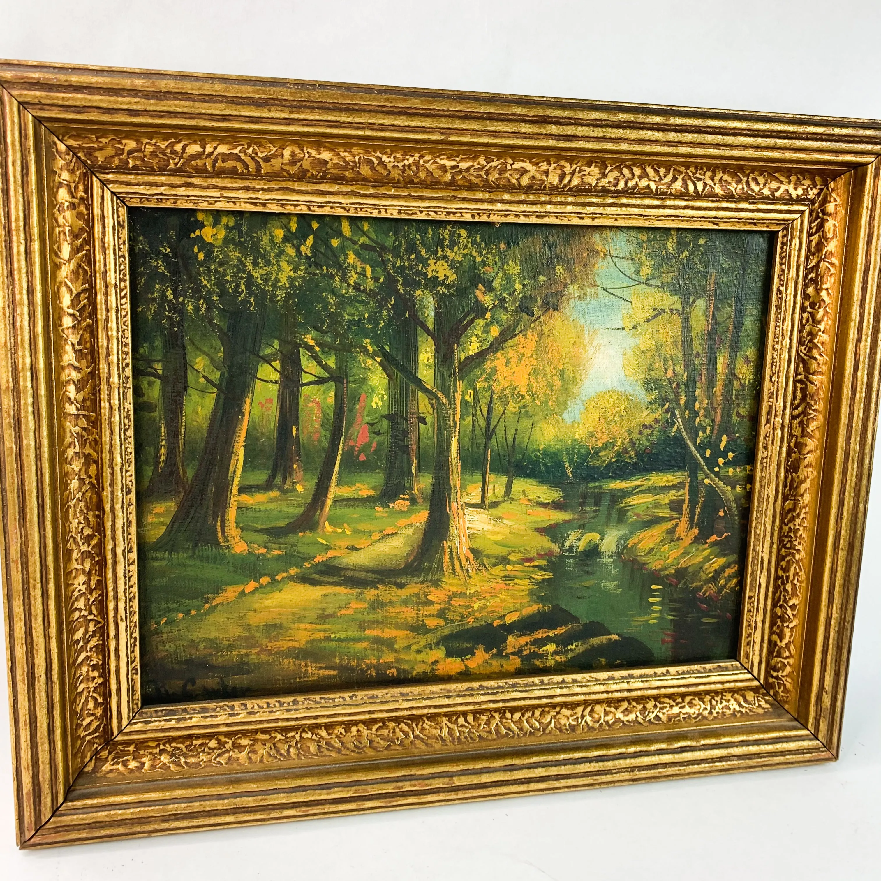 Antique Oil on Canvas Forest Landscape Signed Art