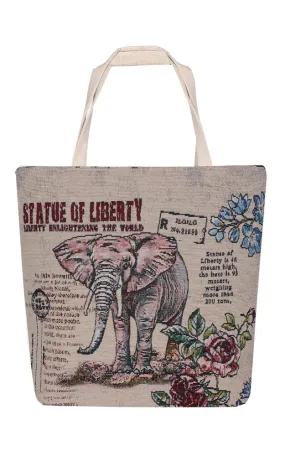 AO745 Vintage Elephant Print Tote Canvas Bag