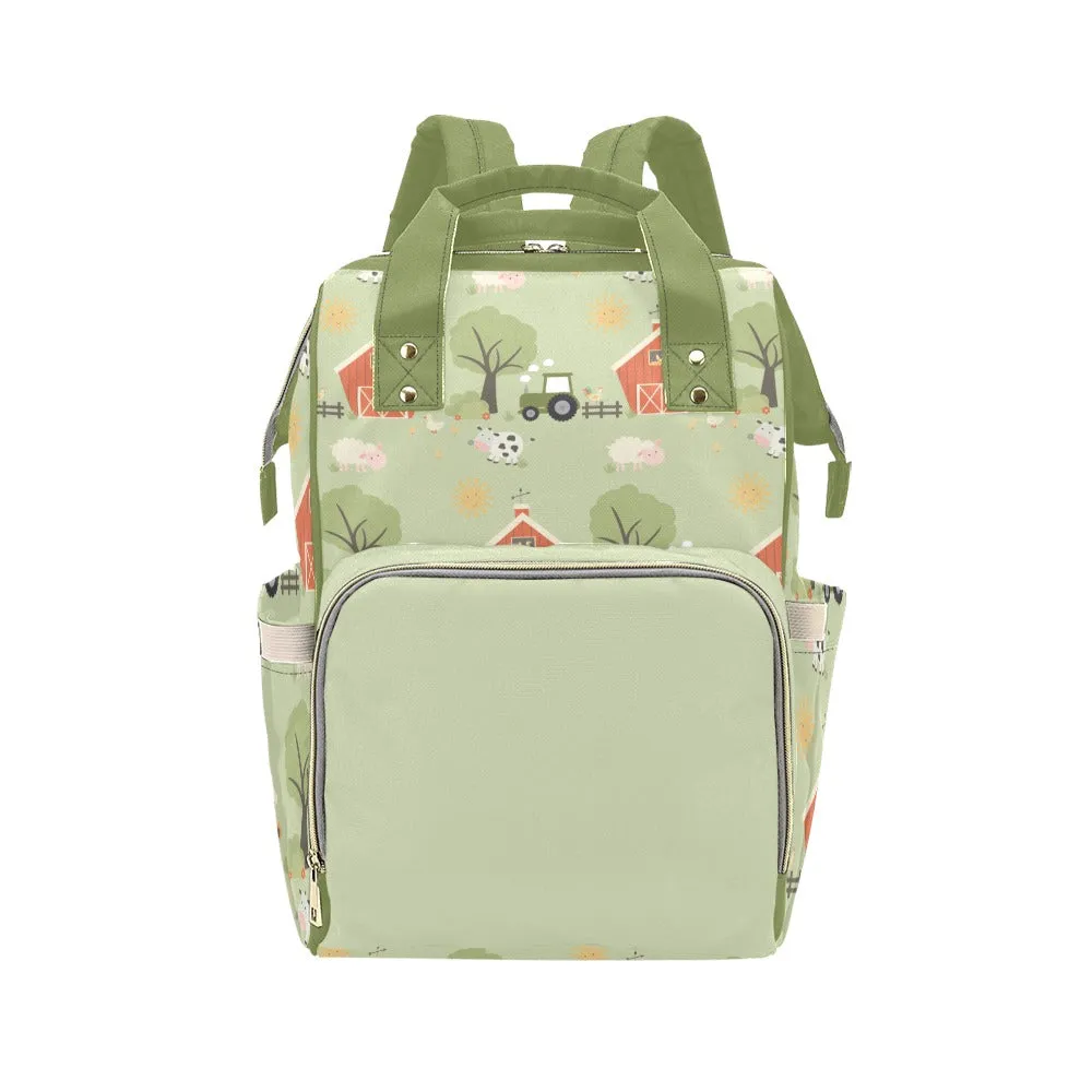 Baby Bag Backpack - Tractors And Farm In Green Tones Multi-Function Backpack