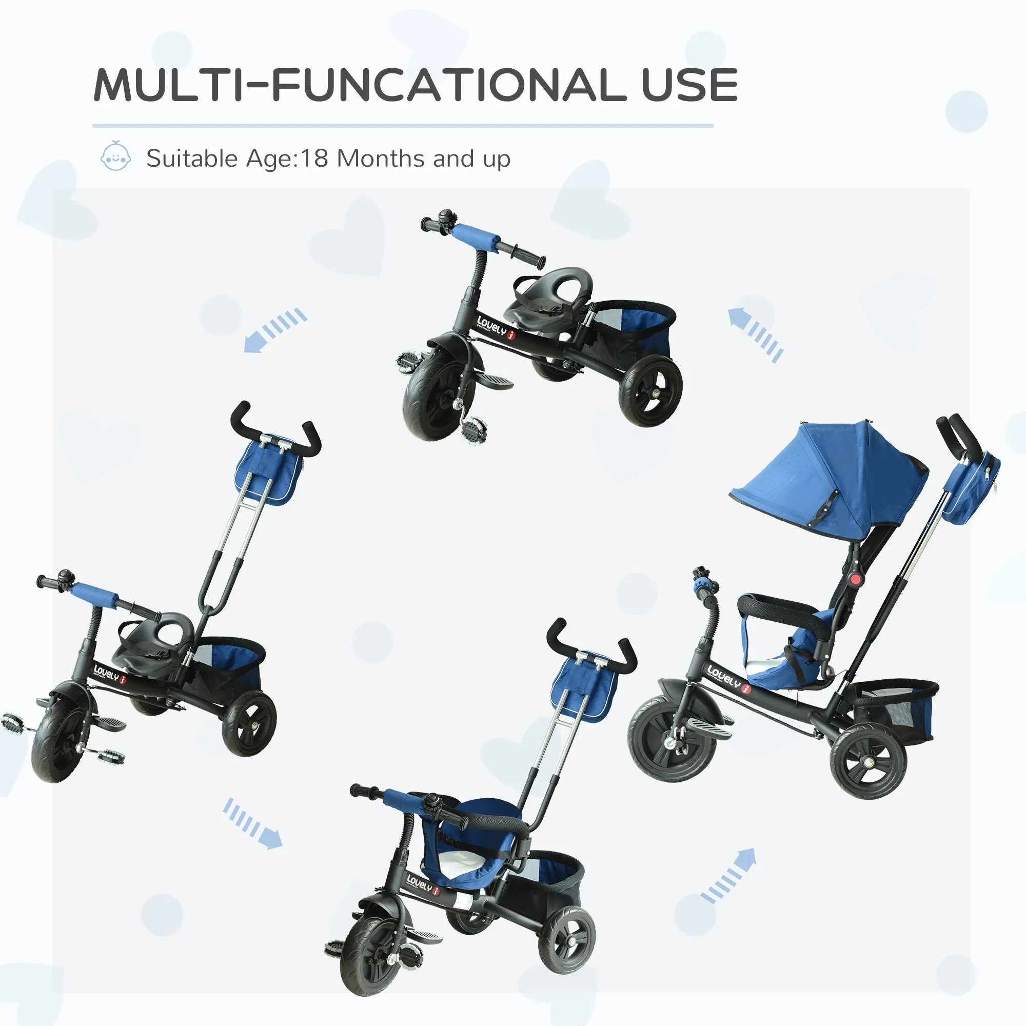 Baby Ride on Tricycle W/Canopy-Blue