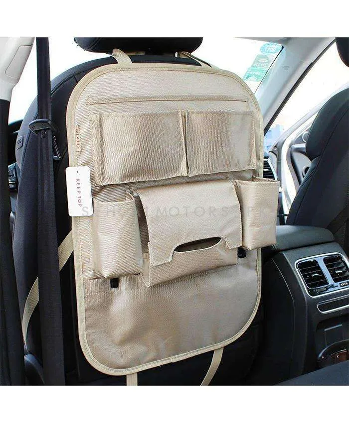 Back Seat Organizer Car Caddy In Fabric Gray - Universal Storage Pockets Bag