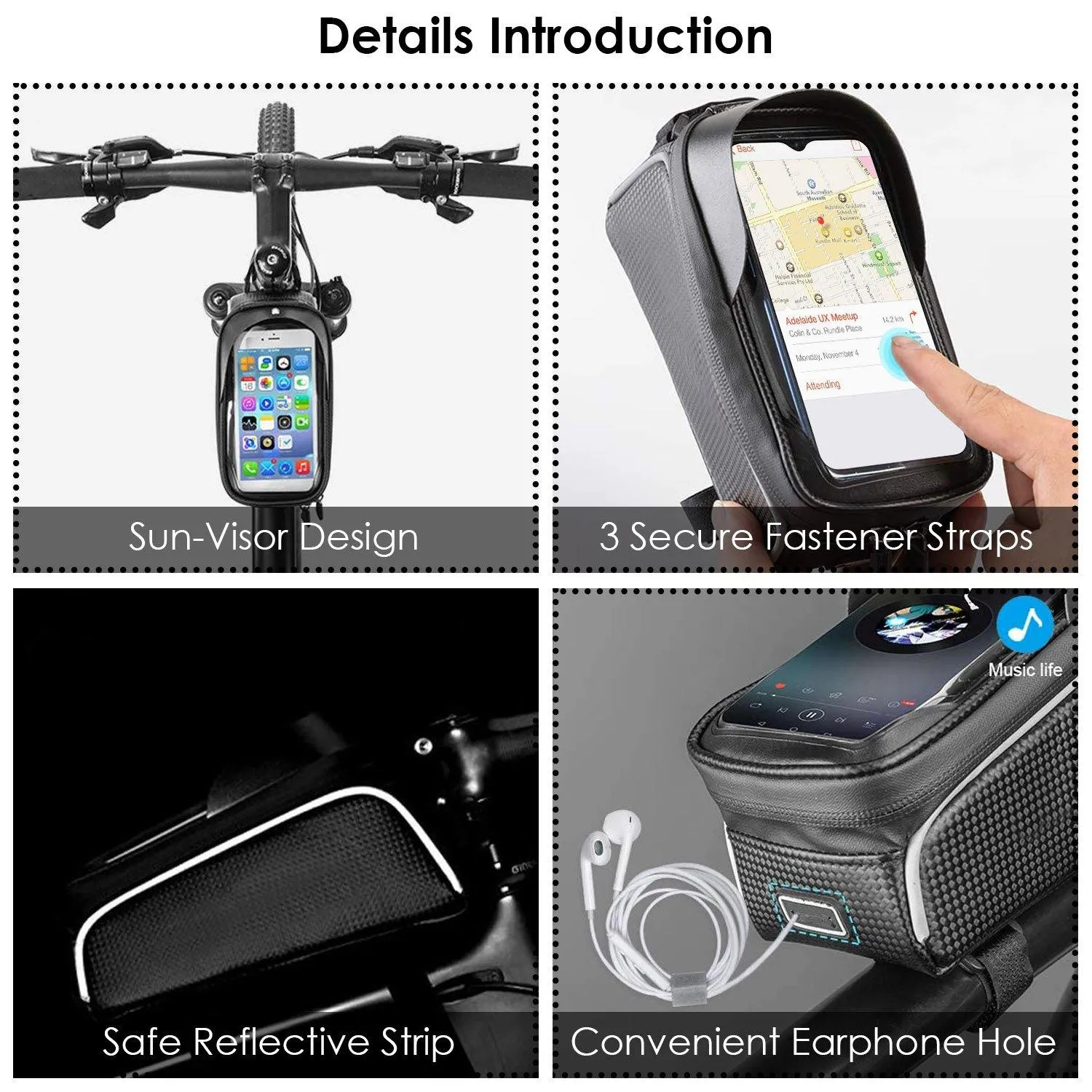 Bike Phone Front Frame Bag with Touch Screen Sun-Visor