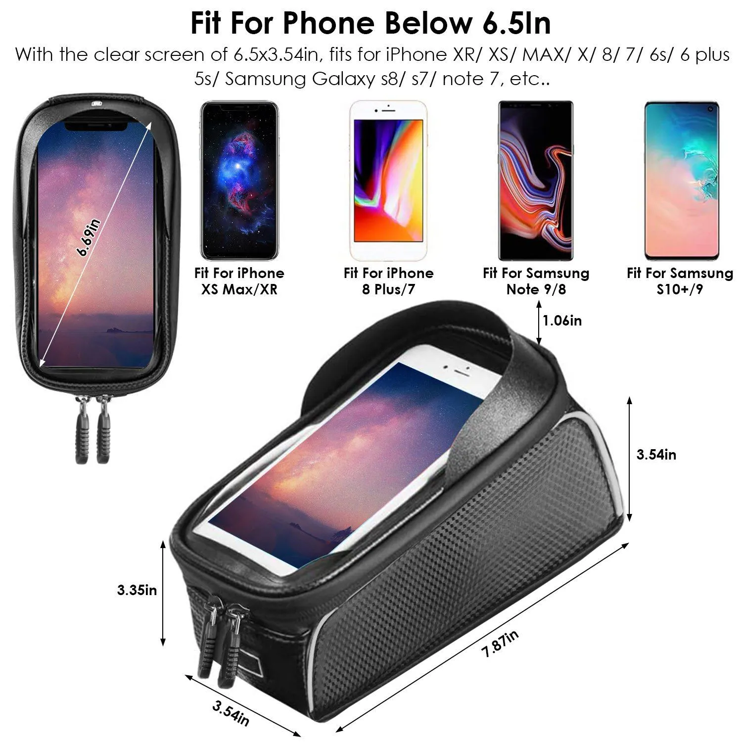 Bike Phone Front Frame Bag with Touch Screen Sun-Visor