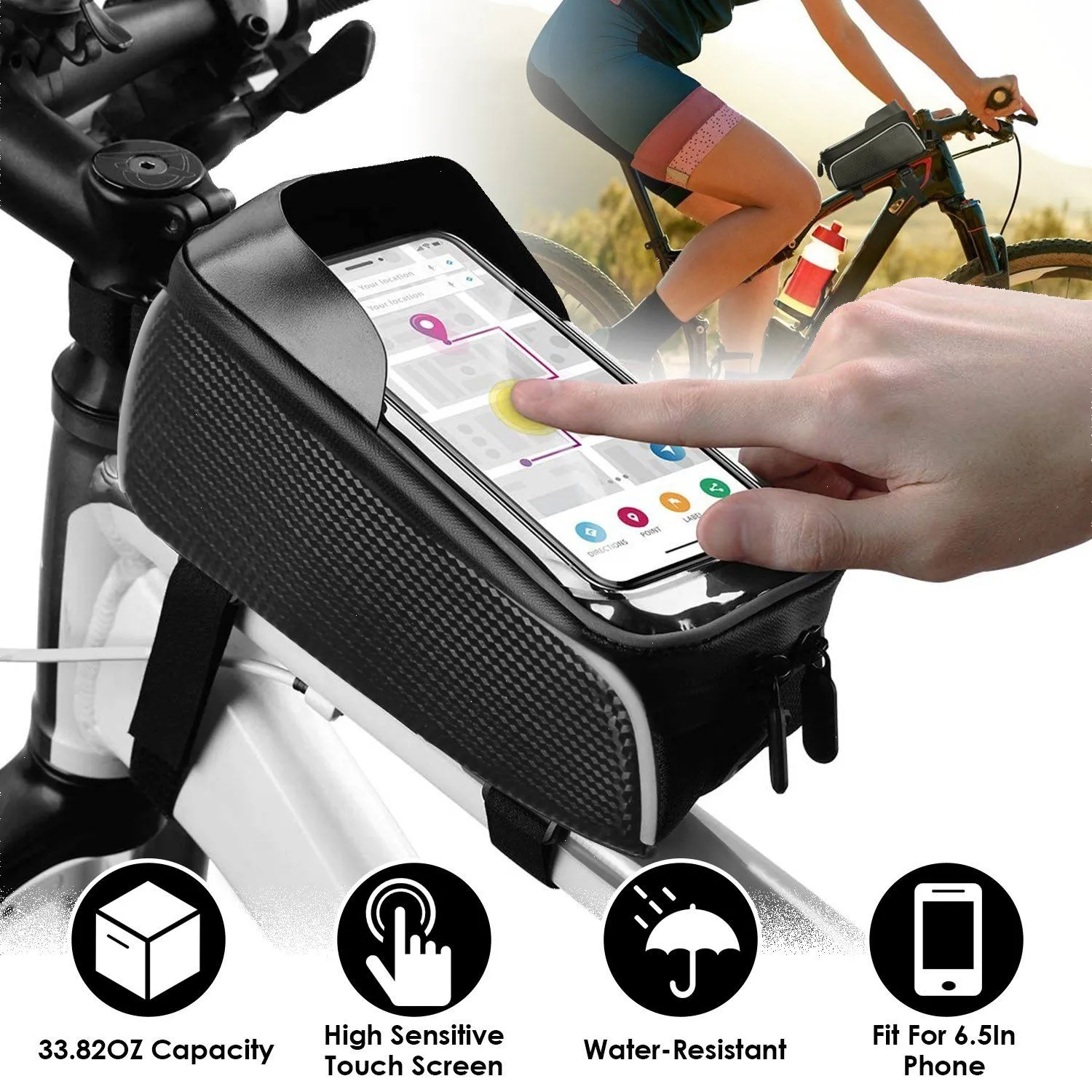 Bike Phone Front Frame Bag with Touch Screen Sun-Visor