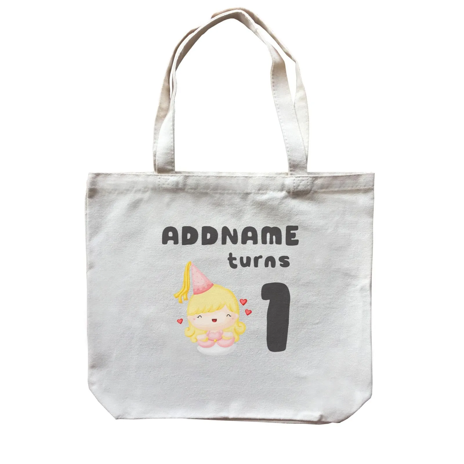 Birthday Royal Princess Girl Addname Turns 1 Canvas Bag