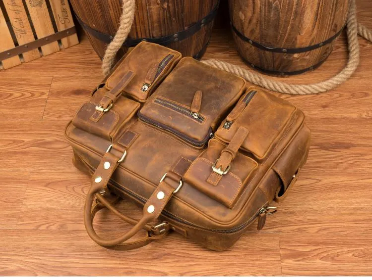 Black Cool Leather Mens Weekender Bag Shoulder Travel Briefcase Duffle Bag Light Brown luggage Bag for Men