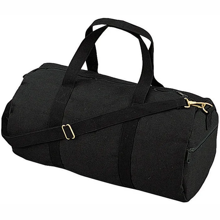 Black Heavyweight Cotton Canvas Duffle Bag Sports Gym Shoulder & Carry Bag 19"x9"x9"