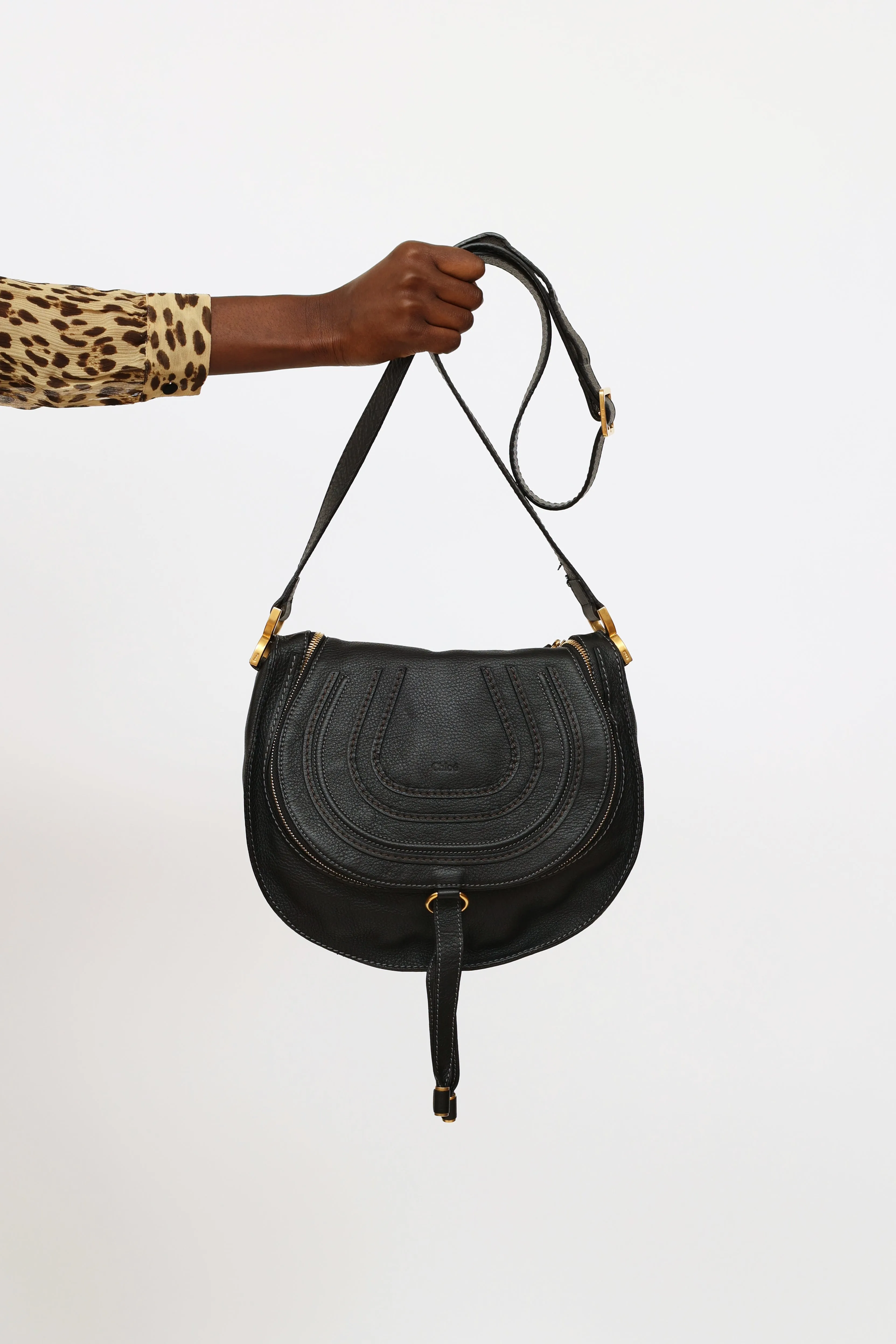 Black Leather Marcie Crossbody Bag