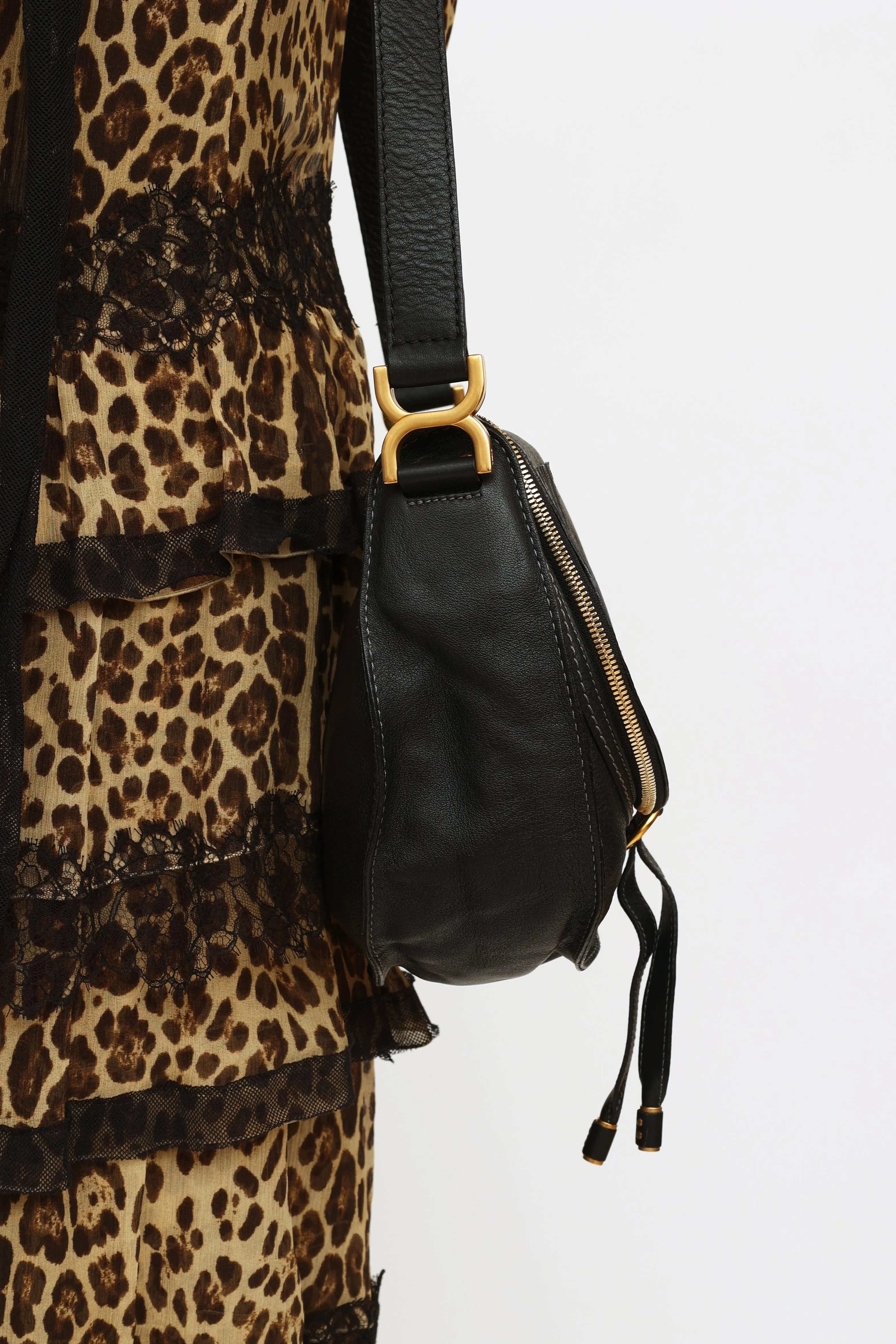 Black Leather Marcie Crossbody Bag