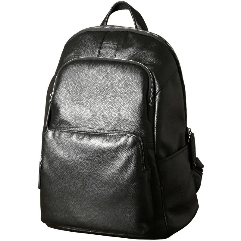 Black Leather Mens Cool Backpack Large Travel Backpack School Backpack for men