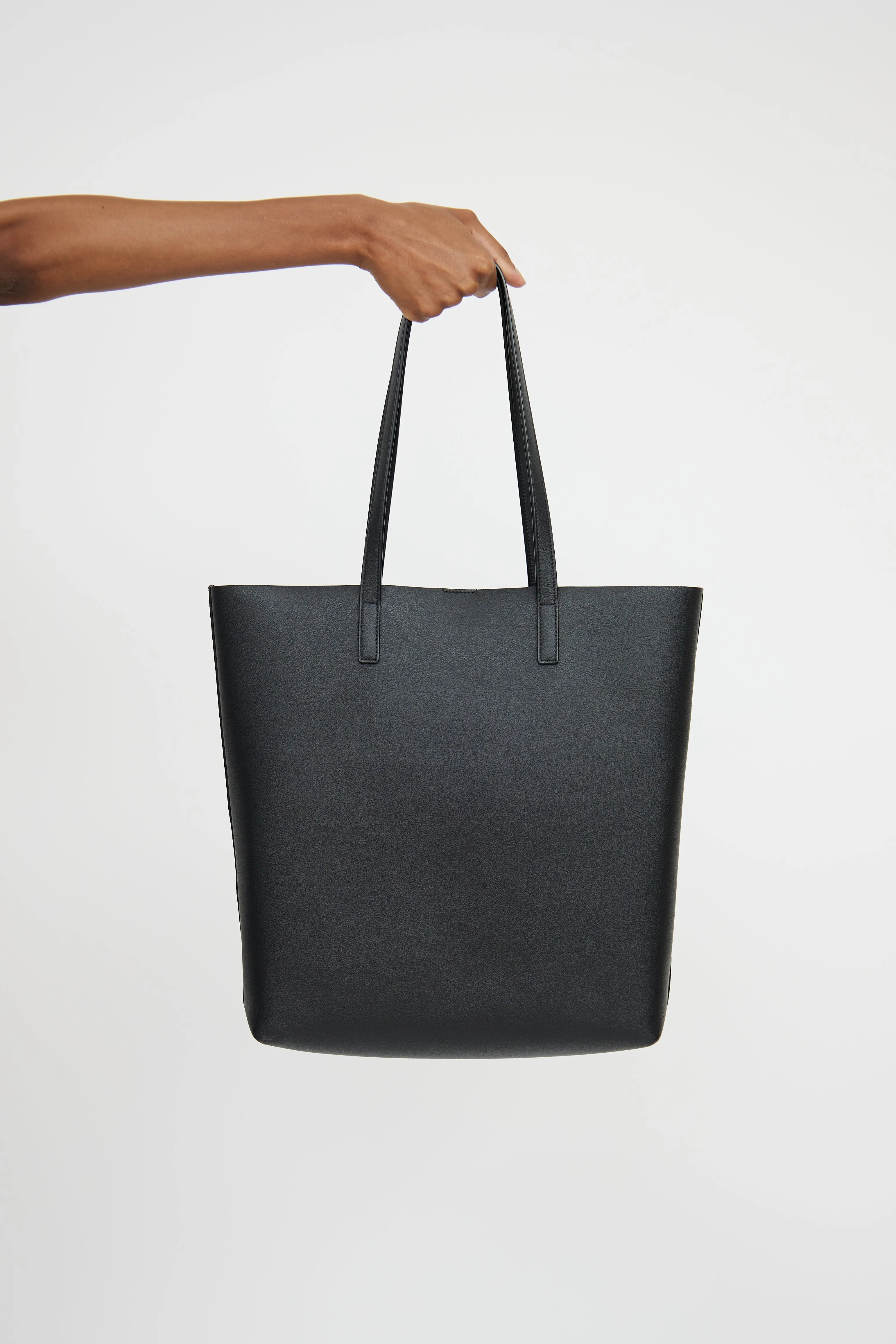 Black Leather Shopping Tote Bag