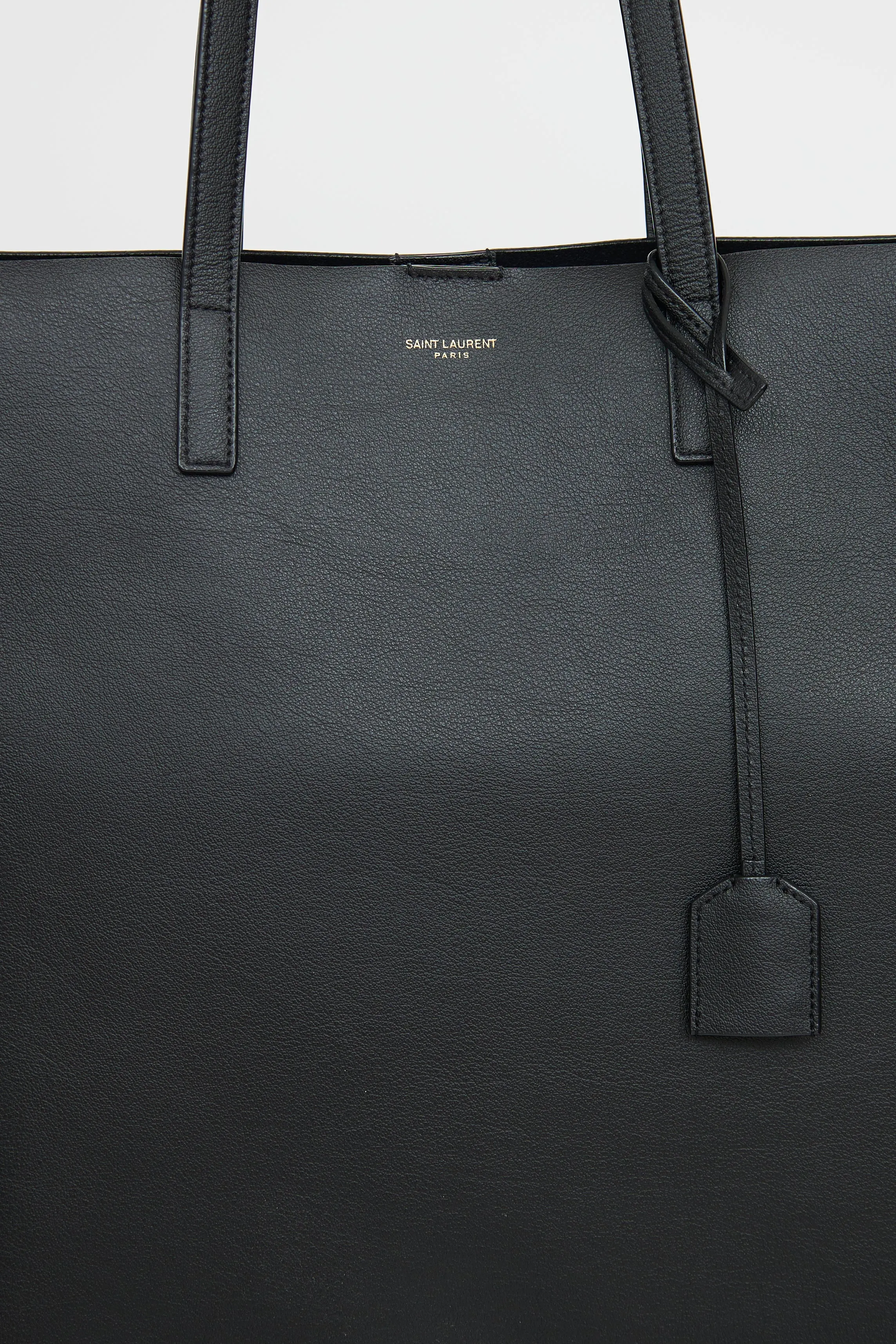 Black Leather Shopping Tote Bag