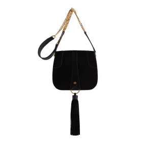 Black Suede Tassel Saddle Bag