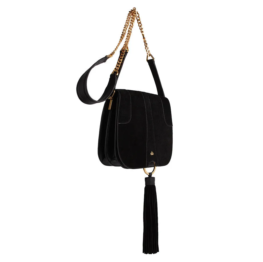 Black Suede Tassel Saddle Bag