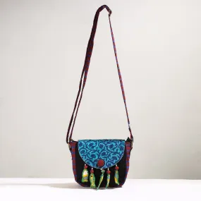 Blue - Handmade Gamcha Fabric Kantha Work Canvas Cotton Sling Bag