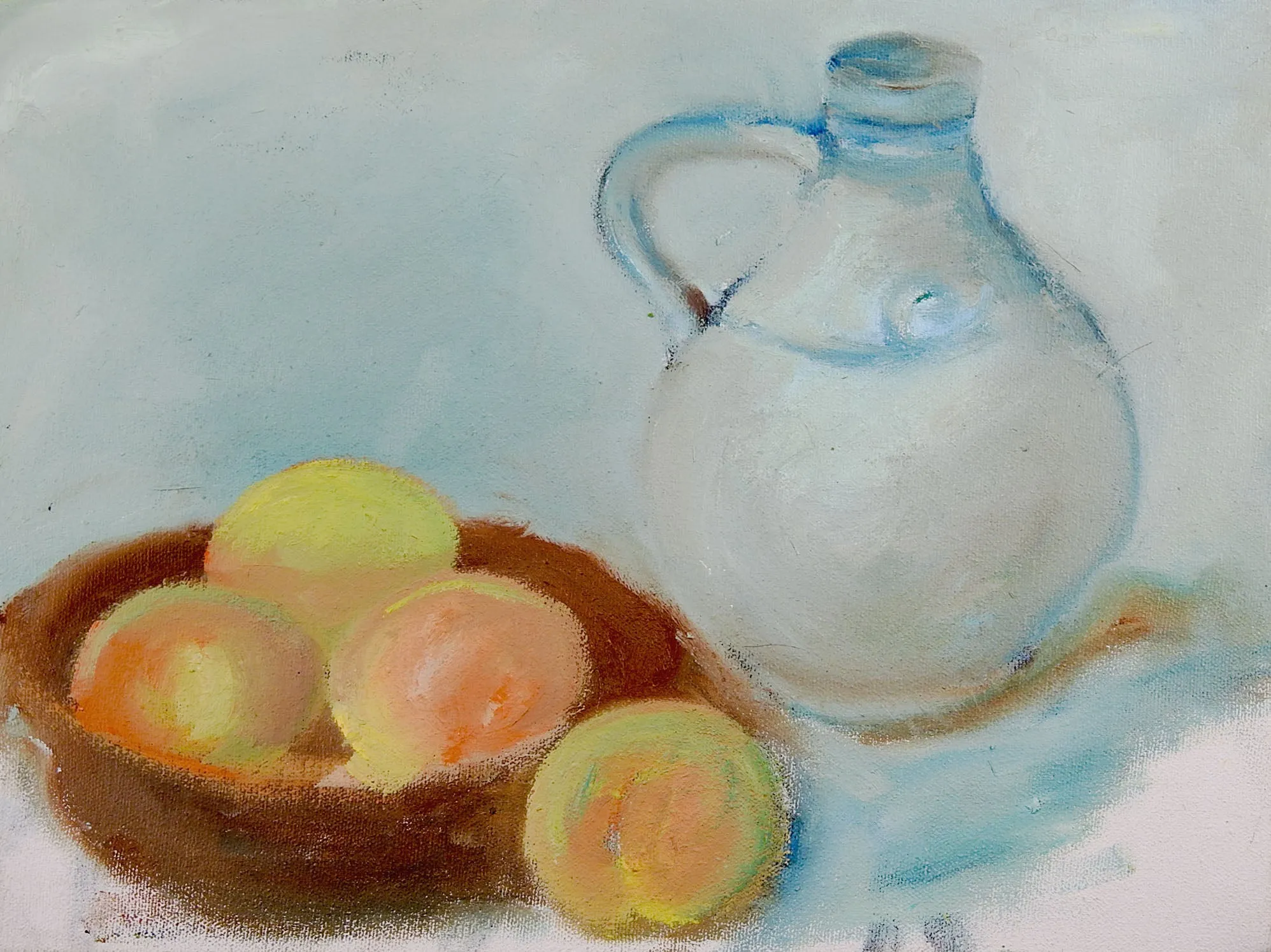 Blue Jug & Peaches Still Life Painting