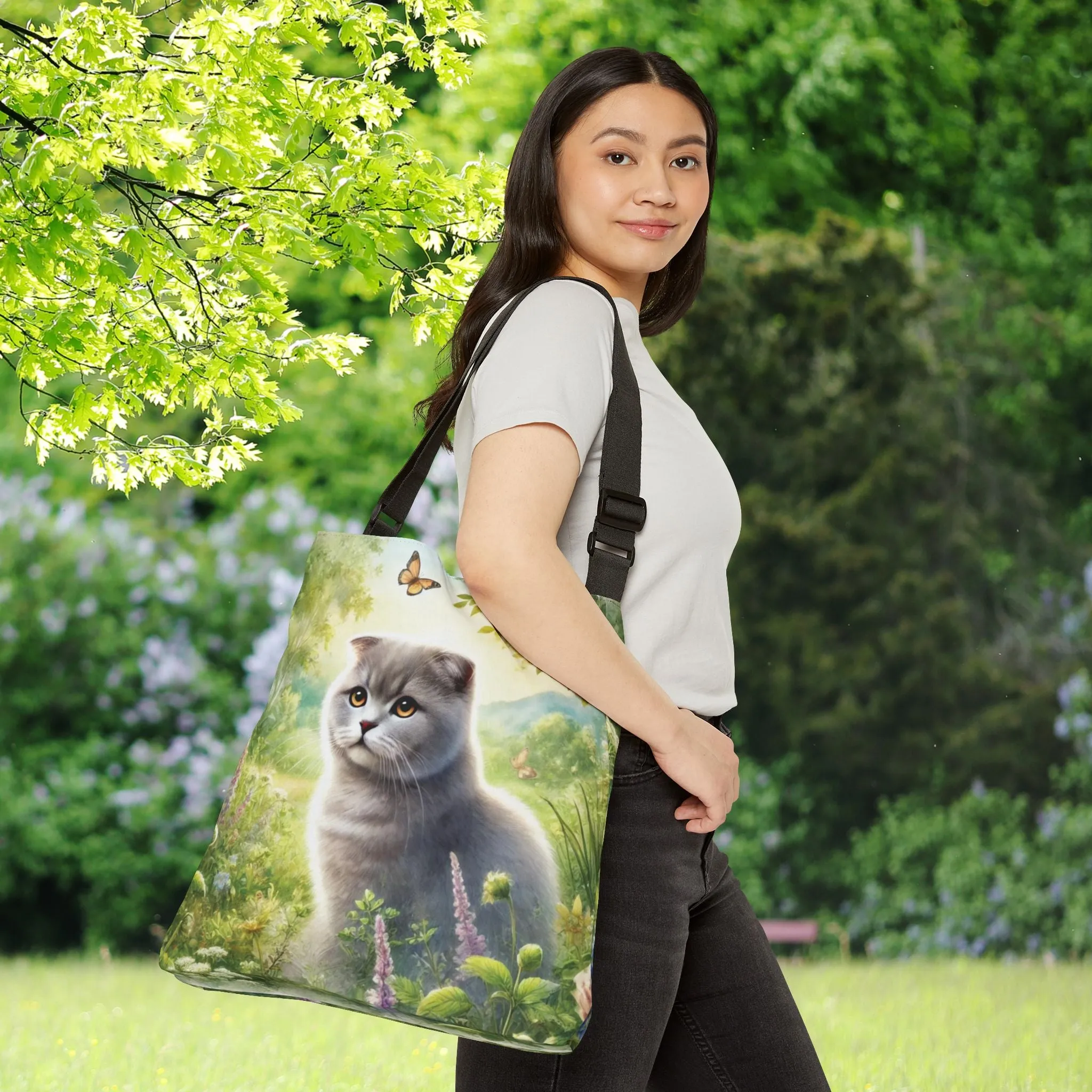 British Fold - Cat Lover - Book Bag  - Adjustable Strap Tote Bag