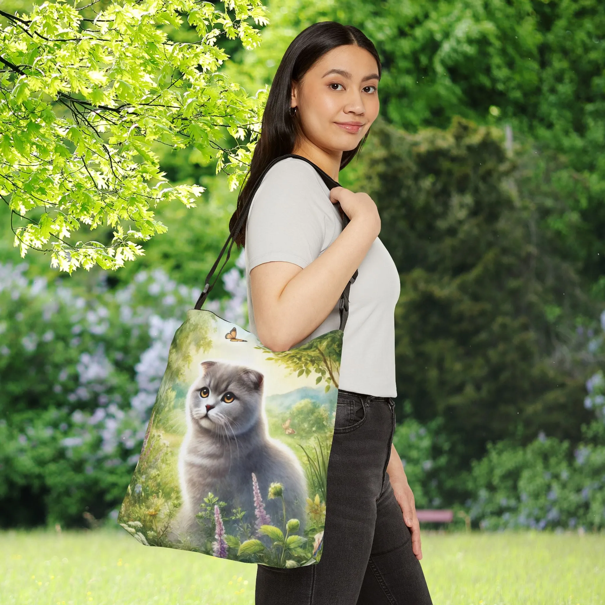 British Fold - Cat Lover - Book Bag  - Adjustable Strap Tote Bag