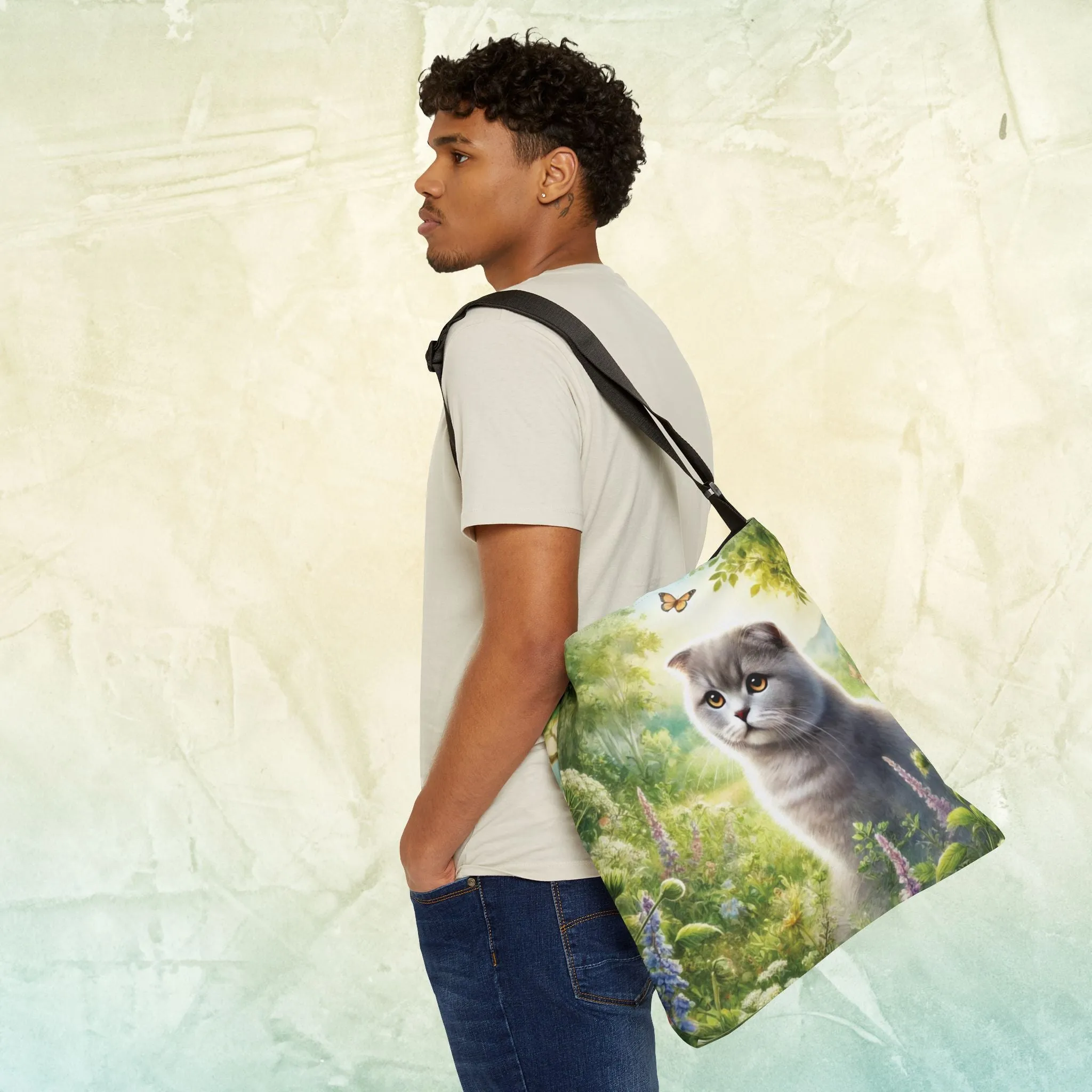 British Fold - Cat Lover - Book Bag  - Adjustable Strap Tote Bag