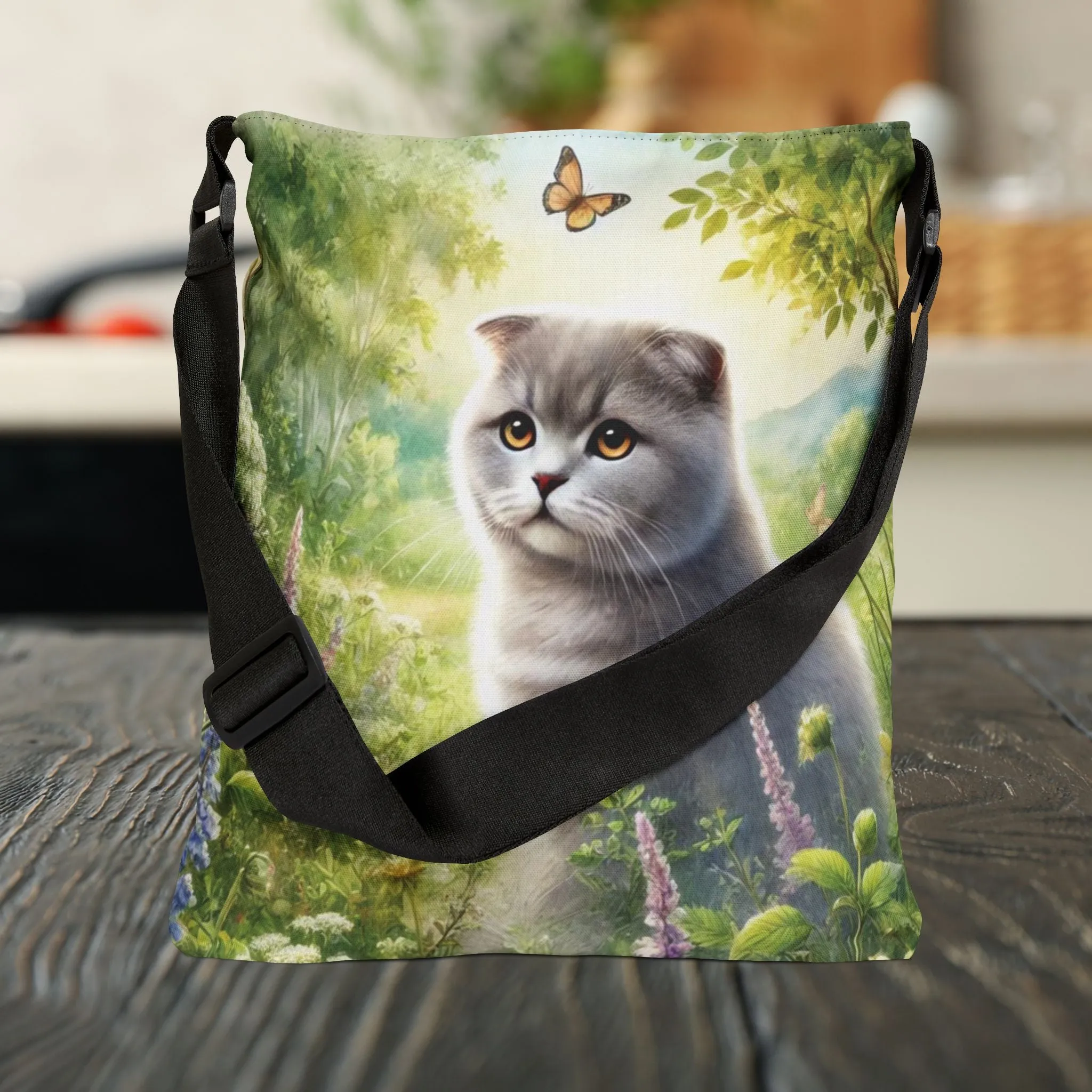 British Fold - Cat Lover - Book Bag  - Adjustable Strap Tote Bag