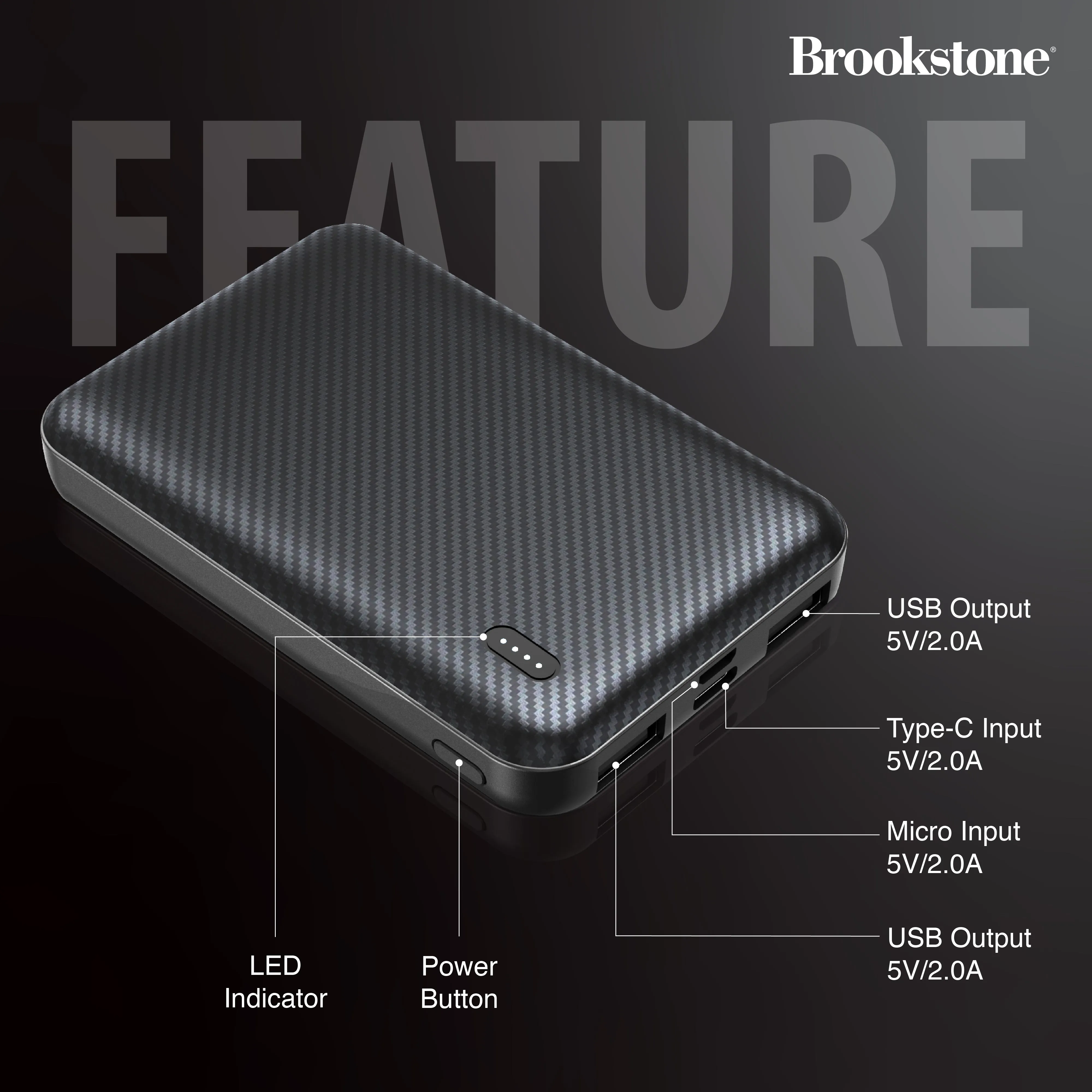 Brookstone Carbon Fiber 5000mah Power Bank