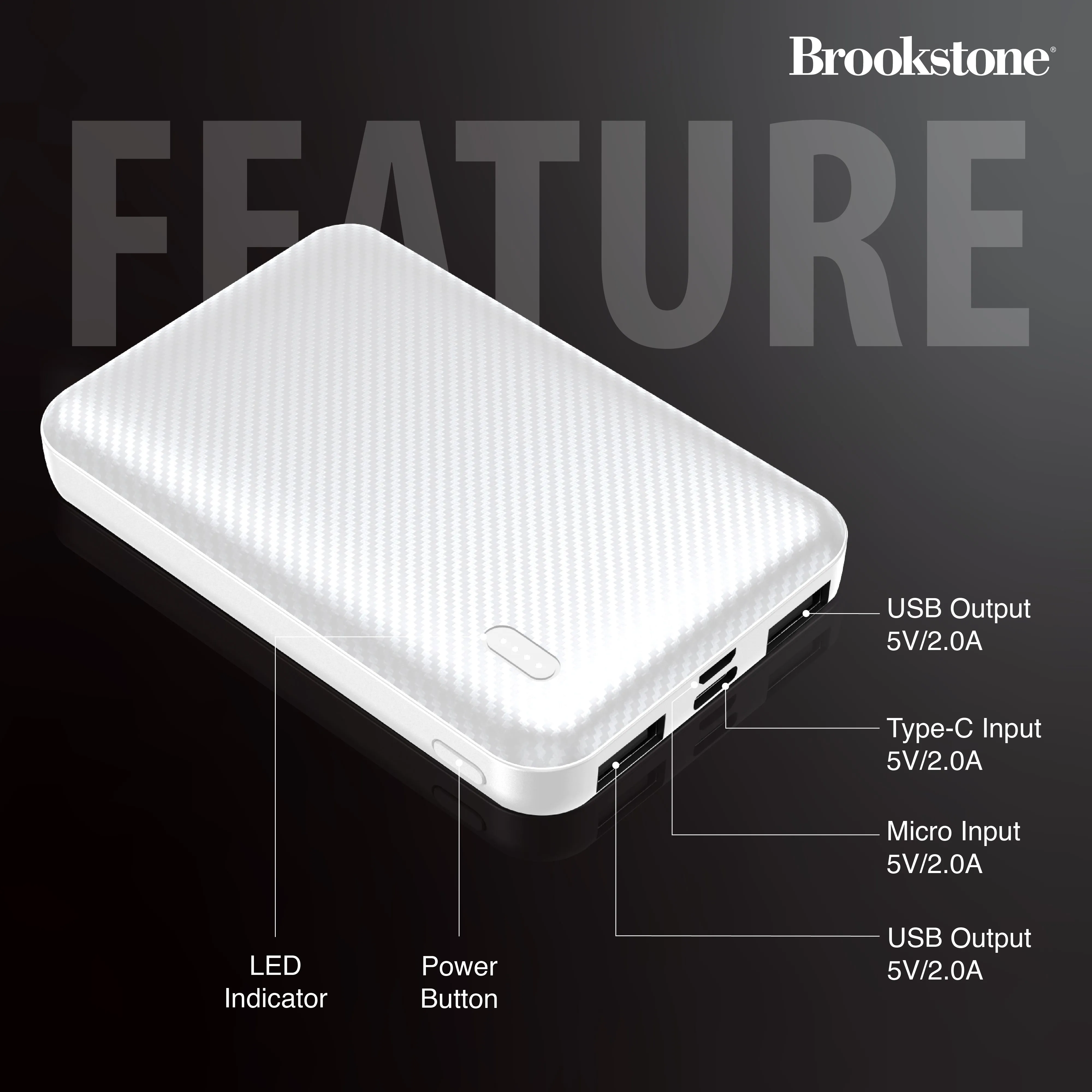 Brookstone Carbon Fiber 5000mah Power Bank