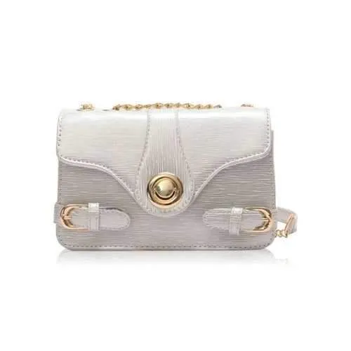 Buckled Vintage Crossbody Bag with Chain - Beige