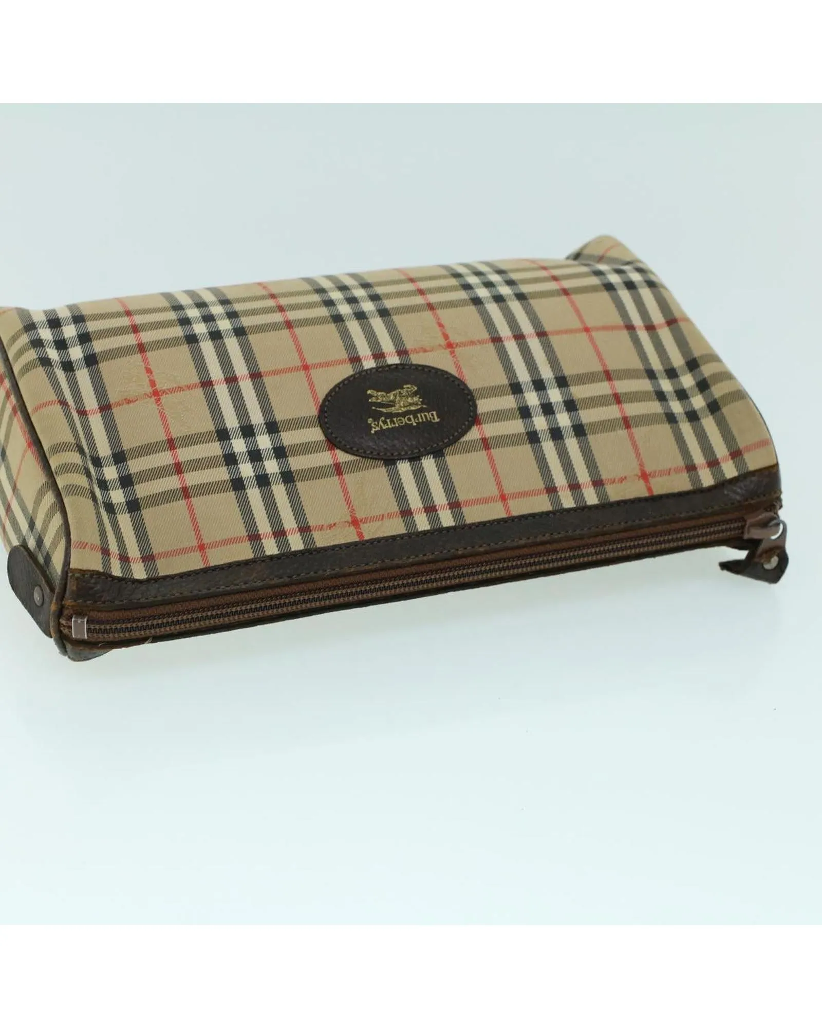 Canvas Leather Check Clutch Bag