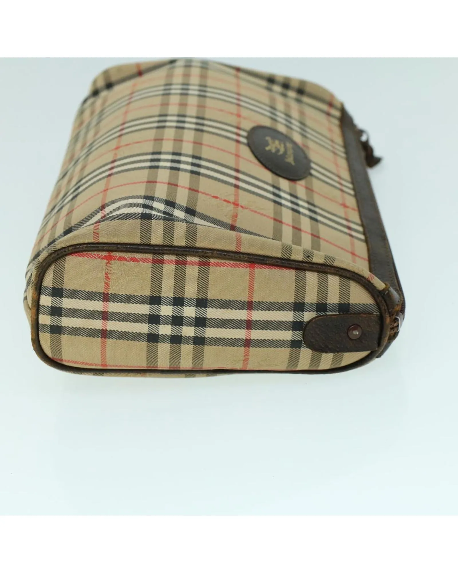 Canvas Leather Check Clutch Bag