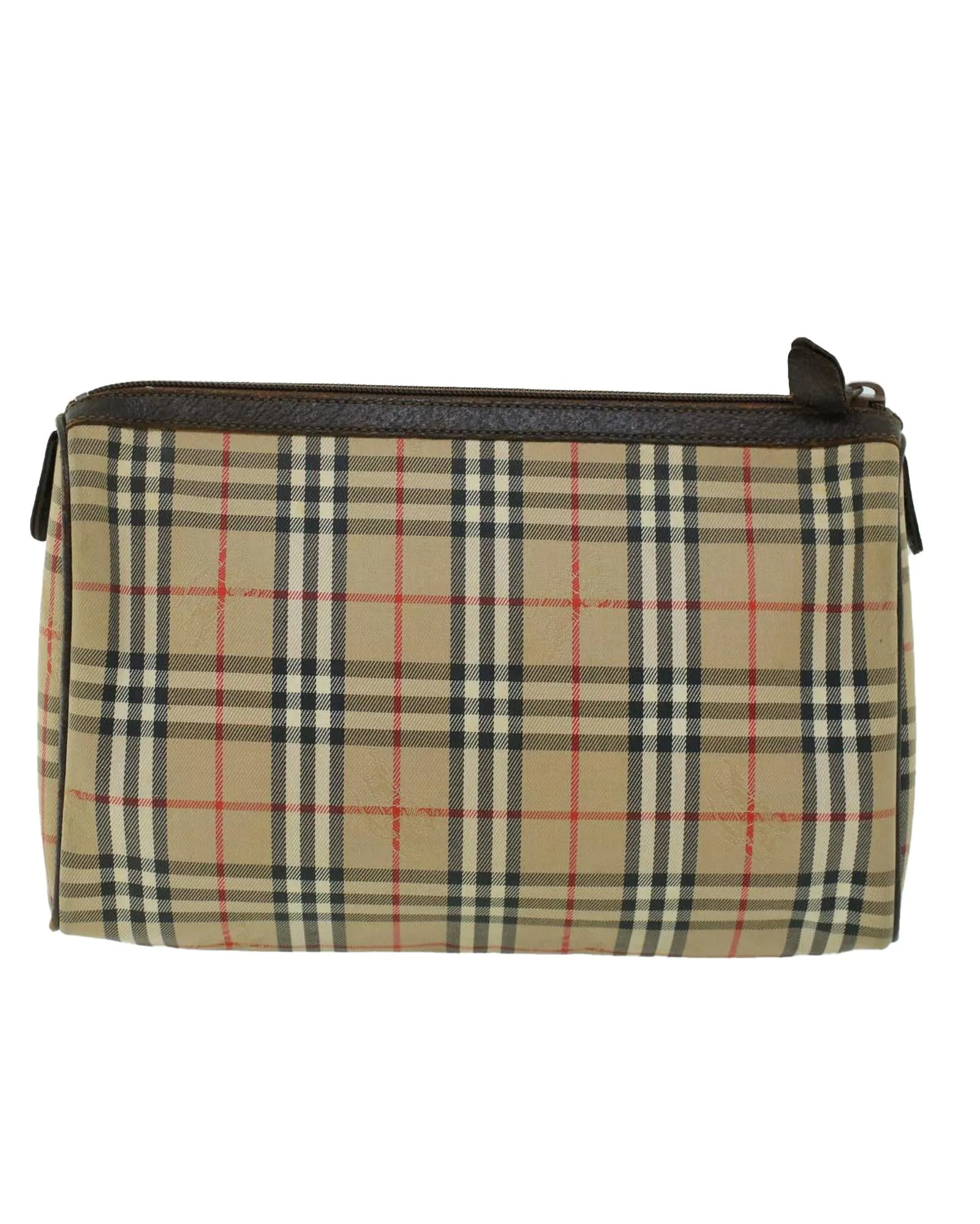 Canvas Leather Check Clutch Bag