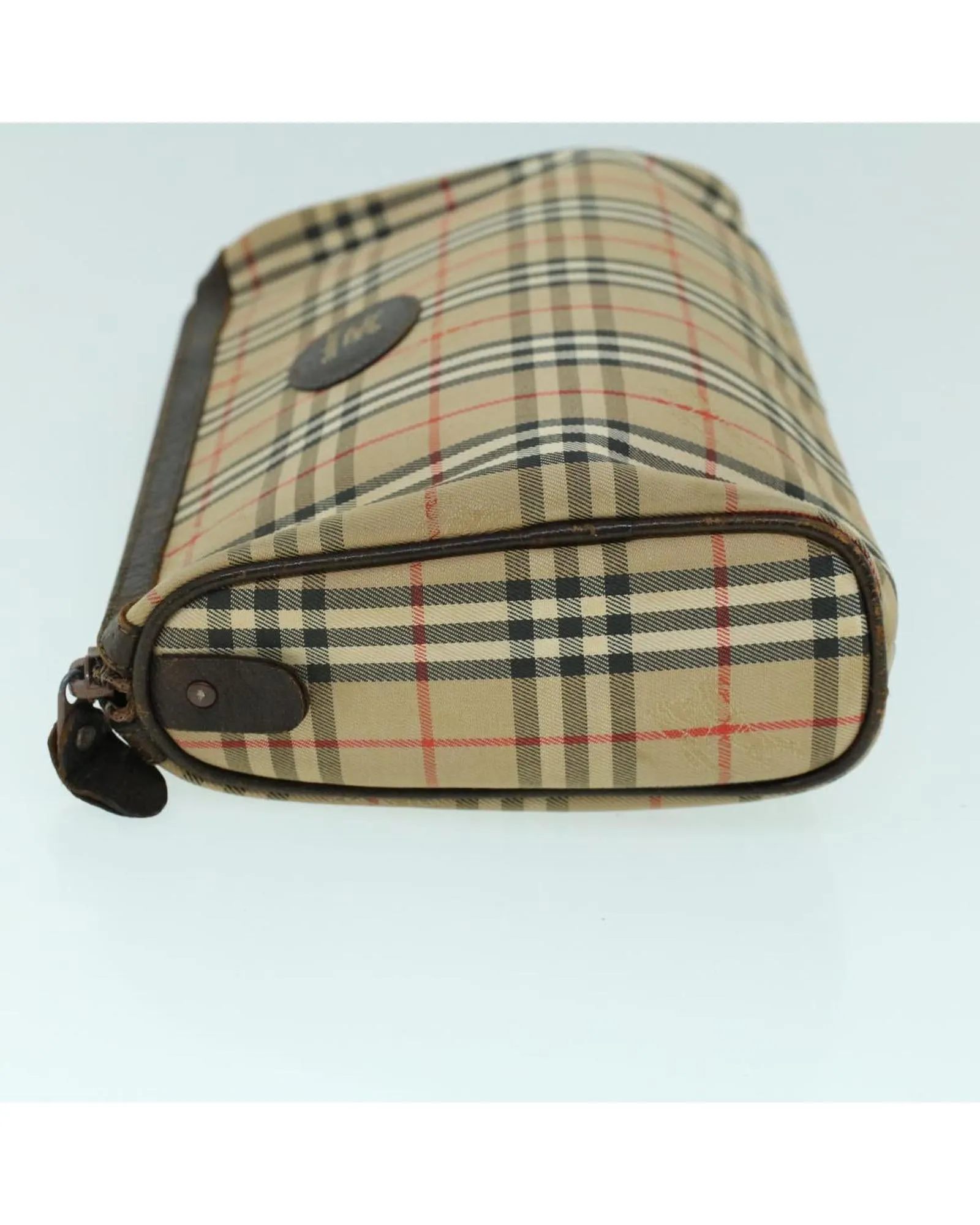 Canvas Leather Check Clutch Bag