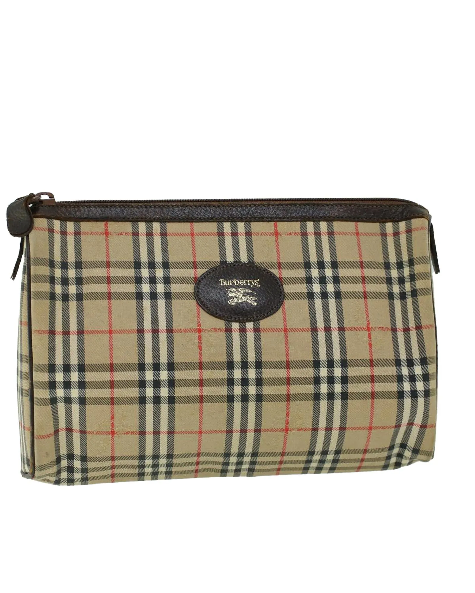 Canvas Leather Check Clutch Bag