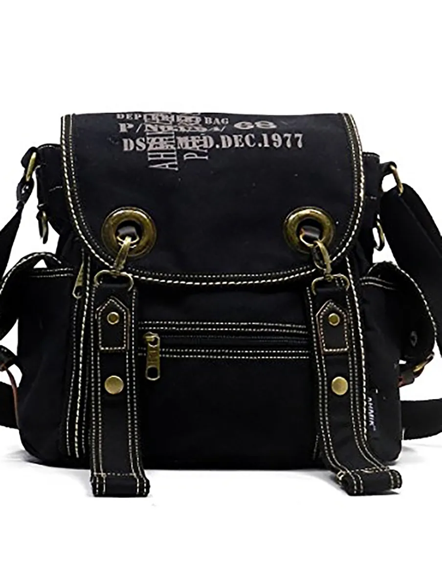 Canvas Vintage Messenger Bag in Black