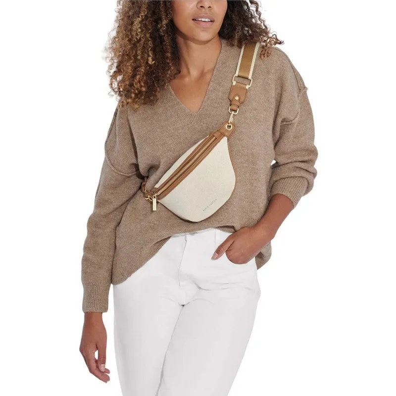 Capri Canvas Belt Bag in Tan and Off White